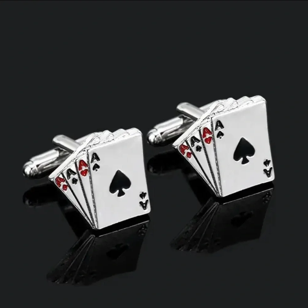 Men’s four aces silver enamel cuff links